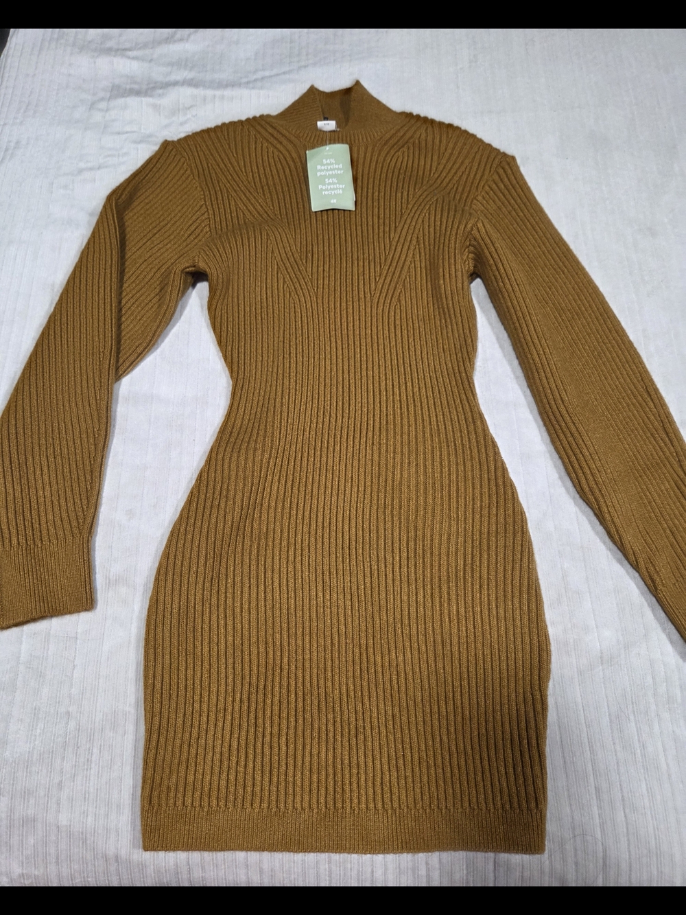 H&M Ribbed Long Sleeve Knit Dress - Mustard Brown